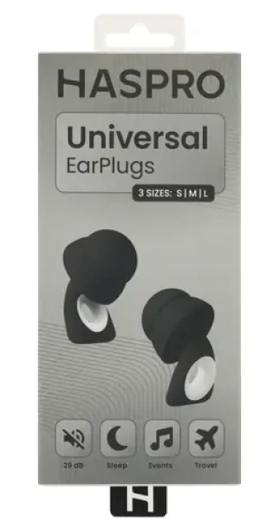 Haspro Universal čierna / Špunty do uší / silikónové / SNR 29 dB / vymeniteľné koncovky S,M,L