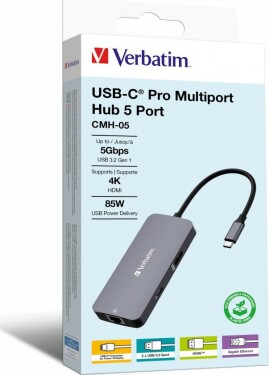 Verbatim USB (3.2) hub 5-port, 32150, szara, długość przewodu 15cm, Verbatim, 1x USB C, 2x USB A, 1x HDMI