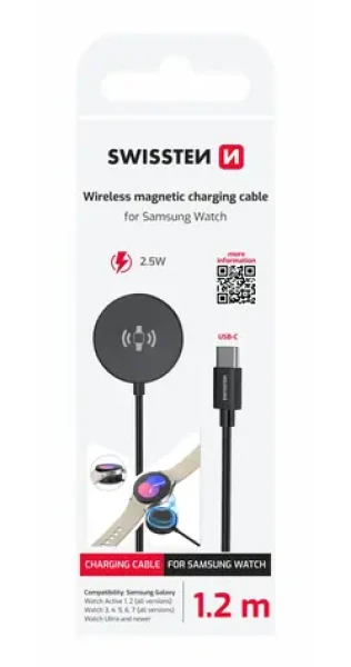 Swissten Bezdrôtový nabíjací magnetický USB-C kábel pre Samsung Galaxy Watch 1.2m čierna / 2.5W (22065511)
