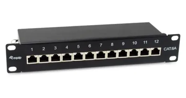Equip 10" čierna / Patch panel / 12 portov / Cat6a FTP / 1U / 500 MHz (326623)