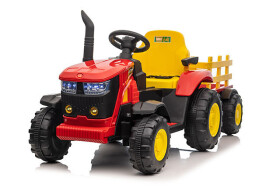 Mamido Mamido Detský elektrický traktor s vlečkou 12V 7Ah EVA kolesá ECO koža červený