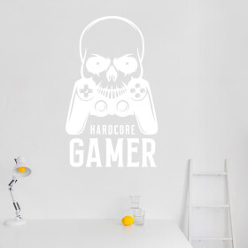 Veselá Stena Samolepka Hardcore Gamer Farba: bílá, Veľkosť: 80 x 49 cm