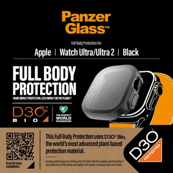 PanzerGlass Tvrdené sklo Full Body D3O pre Apple Watch Ultra/Ultra 2 čierna (3691)