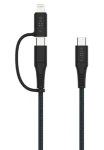 FIXED Dlhý nabíjací a dátový opletený kábel s konektormi USB-C/USB-C a Lightning adaptérom PD 3M MFi PD 60W sivý (FIXDB-CCL3-GR)