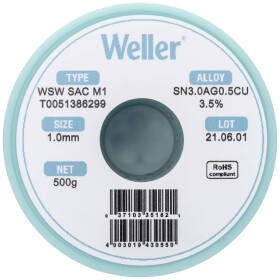 Weller WSW SAC M1 spájkovací cín bez olova cievka Sn3,0Ag0,5Cu 500 g 1 mm; T0051386299