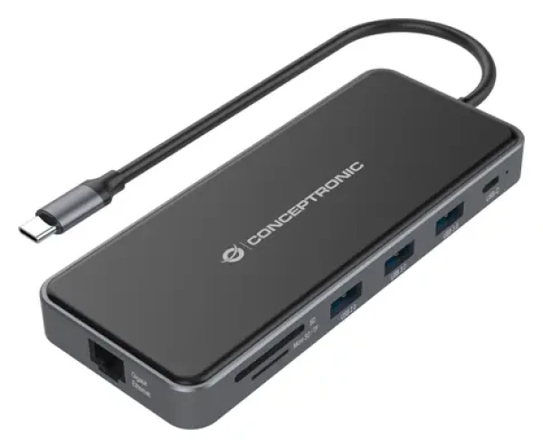 Conceptronic DONN15G / USB-C dokovacia stanica / 12-v-1 / 2x HDMI / USB 3.2 / RJ-45 / čítačka kariet (DONN15G)