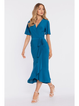 Zavinovacie midi šaty M912 v morskej modrej farbe – Stylove M