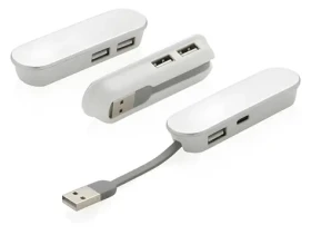 XD Design Flat strieborná / USB hub / 3x USB 2.0 / USB-C 2.0 / integrovaný kábel (P308.503)