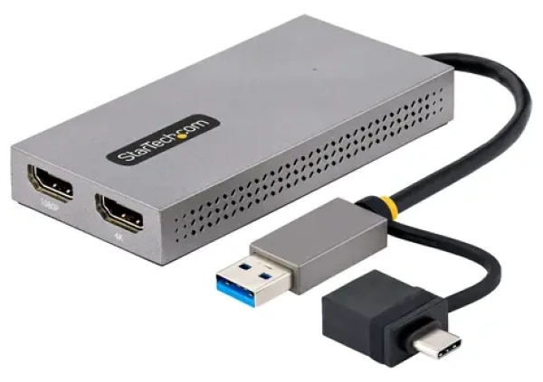 StarTech adaptér USB-A/C na 2x HDMI sivá / Adaptér / 1x 4K 30Hz / 1x 1080p 60Hz / USB-A a USB-C (107B-USB-HDMI)