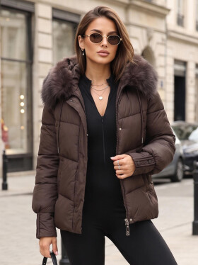 Dámska prešívaná bunda s kožušinovou kapucňou, slivková, FashionStreet TY5891 M