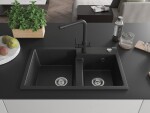 MEXEN/S MEXEN/S - Tomas granitový drez 2-bowl vrátane batérie Duero, čierna/srebrny metalik 6516-73-671600-70