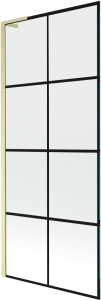 MEXEN/S - Next L vaňová zástena FIX 80 x 150, čierna vzor, zlatá kartáčovaná 895-080-000-03-77-55