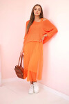 Plisované šaty s oranžovým čipkovaným svetrom UNI