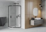 MEXEN/S - Rio sprchovací kút štvrťkruh 90x90, dekor, čierna + biela vanička so sifónom 863-090-090-70-30-4110B
