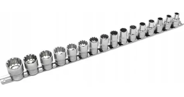 SILVER Nástrčné hlavice SPLINE 1/2" / 12-hranné / 16 ks (EX11217)