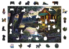 Wooden City Drevené puzzle Večer v dome pri jazere 2v1