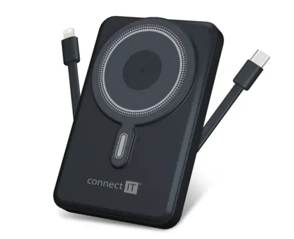 Connect IT 10000 mAh sivá / Powerbanka / MagSafe / 1x USB-C / 1x Lightning (CPB-1010-SG)