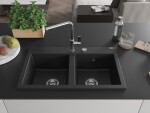 MEXEN MEXEN - Hektor granitový drez 2-bowl 800 x 480 mm, čierna, sifón chróm 6521802000-77