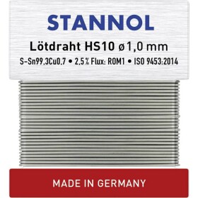 Stannol HS10 spájkovací cín bez olova bez olova Sn99,3Cu0,7 ROM1 30 g 1 mm; 508596