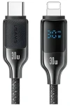 USAMS HX Series čierna / Dátový kábel / USB-C - Lightning / 30W / 1,2 m / Digitálny displej (SJ741USB01)