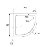 H K - Štvrťkruhový sprchovací kút PURE S4 90x90 s dvojdielnymi posuvnými dverami vrátane sprchovej vaničky z liateho mramoru PURES490/SE-THOR-90Q