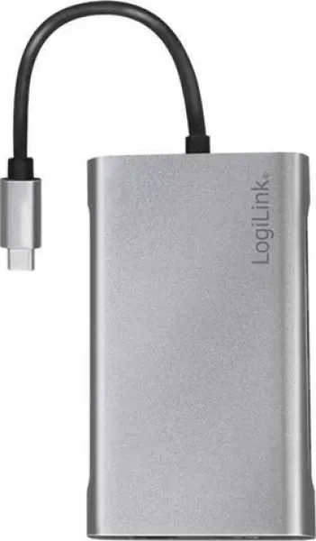 LogiLink UA0382 strieborná / USB dokovacia stanica / 2x USB-A 3.2 / 1x USB-C 3.2 / 2x USB-A 2.0 / HDMI / DP / RJ45 (UA0382)