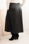 Dámske Plus veľkosť Eco kožené sukne s elastickým pásom a šnúrkou čierna UNI