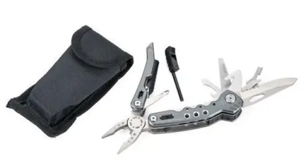 TROIKA FIRE TOOL 14 šedá / Multifunkčný nástroj / 14 v 1 / nôž, nožnice, kliešte, pilník / nylonové púzdro (TOL45/GY)
