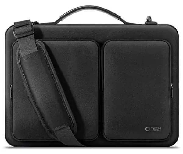 Tech-Protect Defender Bag 13-14" čierna / Taška pre notebook / polstrovaná / 4 vrecká / nastaviteľný popruh (5906302372867)