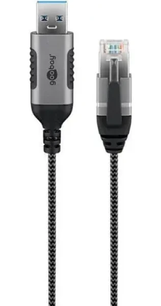 Goobay Slim 74396 čierna/sivá / Adaptérový kábel USB-A - RJ-45 / Cat.6 / 1 Gbit/s / 3 m (74396)