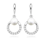 Silver Cat Strieborné visiace náušnice s pravou perlou a zirkónmi Pearls SC602