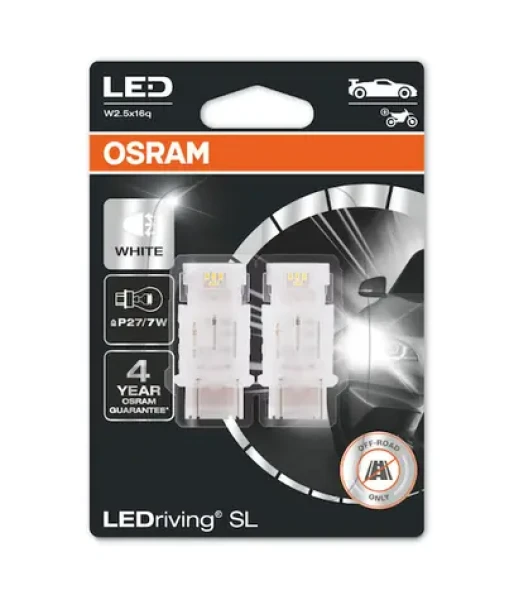 OSRAM LEDriving SL 12V P27/7W W2, 5x16q biela / 145lm / 6000K / 4000h / noDIM / A + / sklo mliečne / 2ks (3157DWP-02B)