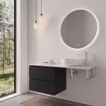 CERANO - Kúpeľňová skrinka Carole - čierna matná + doska pod umývadlo z lit. mramoru Elanys - 12 mm + konzola chróm - 160x46x49,2 CER-679332