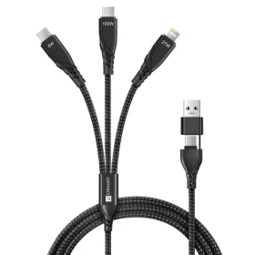 Connect IT Wirez 6in1 čierna / Nabíjací a dátový kábel / 2x USB-C / 1x Lightning / 1.25 m / 100W / QC 3.0 (CCA-2320-BK)
