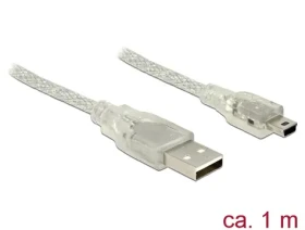DeLock Kábel USB 2.0 Typ-A samec gt; USB 2.0 Mini-B samec 1m transparentný (83905-D)