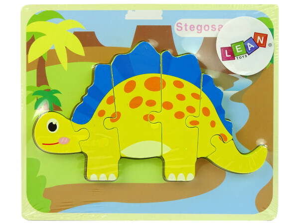 Mamido Drevené puzzle dinosaurus Stegosaurus žltá Oviraptor žltá