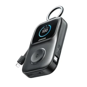 Joyroom JR-W19 čierna / Powerbanka / 5000 mAh / 1x USB-C / 1x Lightning + 1x USB-C kábel / bezdrôtové nabíjanie (6956116781514)