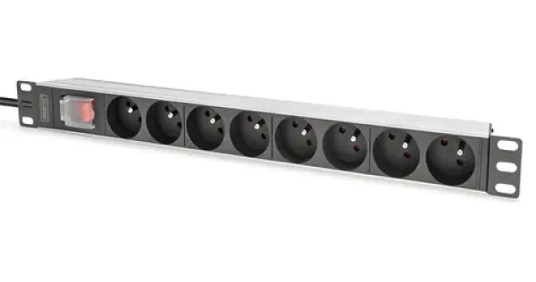 Digitus PDU 1U 8x CEE 7/5 čierna / Zásuvková lišta / 230V/16A / kábel 2 m / hliníkové telo / vypínač (DN-95402-1-FR)