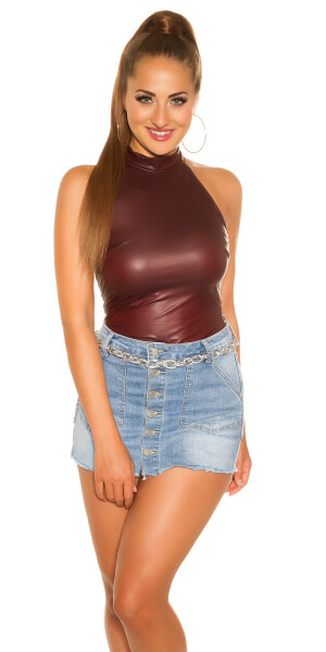 Sexy KouCla Neck Top Leather look BORDEAUX S