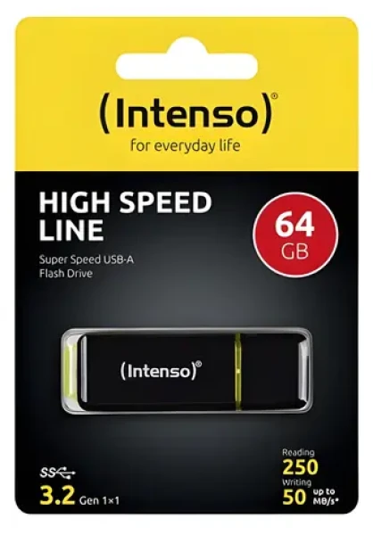 INTENSO High Speed Line 64GB čierna/žltá / Flash disk / USB-A 3.2 Gen 1 / čítanie: 250 MB/s / zápis: 50 MB/s (3537490)