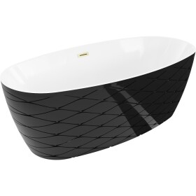 MEXEN/S - Olea voľne stojaca vaňa vzor 170 x 80, biela/čierna, sifón a prepad zlatá kartáčovaná 52821708075-55