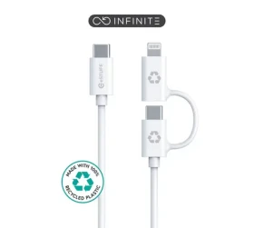 ESTUFF INFINITE Super Soft biela / Kábel / 2v1 / USB-C - USB-C/Lightning / MFI / 1 m (ES600170)