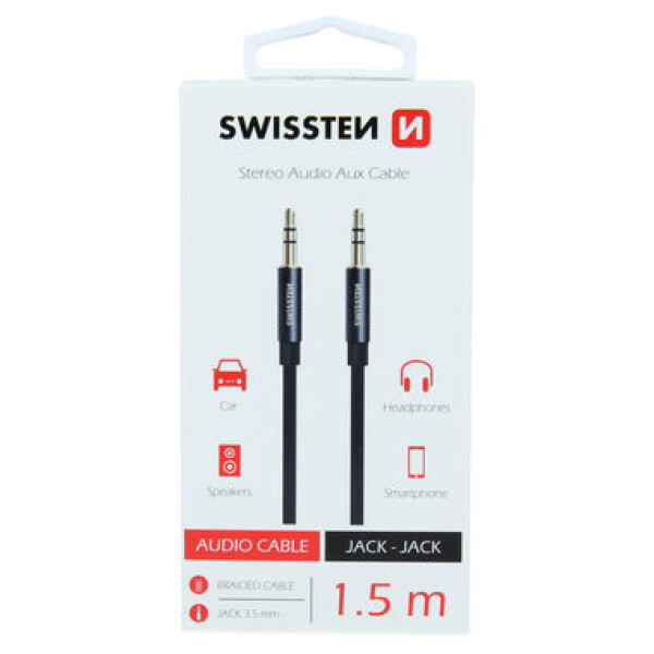 SWISSTEN TEXTILE audio kábel JACK - JACK 1.5m čierna (73501101)