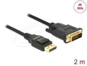 DeLock Kábel DisplayPort 1.2 (M) - DVI 24+1 (M) 2m čierna / pasívna / 4K / 30 Hz (85313)