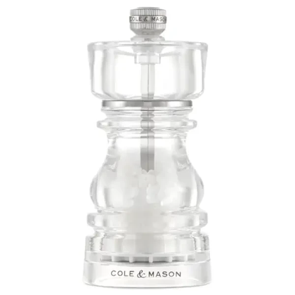 ColeMason London Mlynček na soľ 13 cm / Transparentný akryl / Keramický mlecí mechanizmus / Odpružené plnenie (H233102)