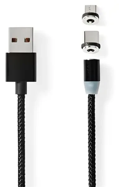 Nedis CCGB60630BK20 čierna / Magnetický nabíjací kábel / USB-C + Micro-USB / 10 W / 2 m (CCGB60630BK20)
