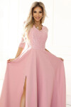 Dámske dlhé čipkované šaty 309-13 AMBER powder pink - Numoco XXL
