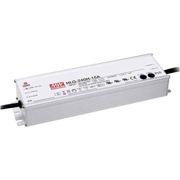 MEAN WELL HLG-240H-24B LED driver, napájací zdroj pre LED konštantné napätie, konštantný prúd 240 W 10 A 12 - 24 V/DC stmievateľný, PFC spínacie obvod, ochrana; HLG-240H-24B