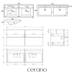 CERANO - Kúpeľňová skrinka Velora - čierna matná, úchytka zlatá - keramické dvojumývadlo Viano - 121,5x67,5x46,5 CER-545081