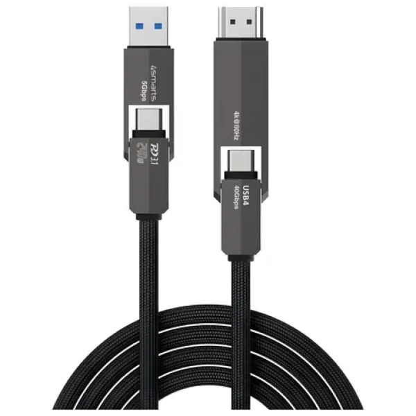 4smarts ComboCord USB4 HDMI čierna / Kábel USB-C - USB-C + HDMI / 40 Gbps / PD 240 W / 4K 60Hz / 1,5 m (549240)